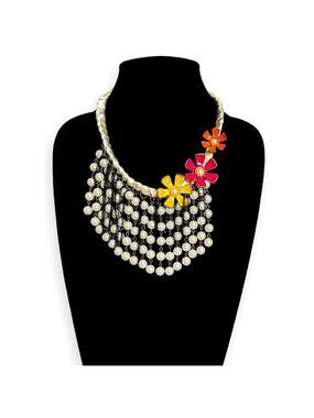 FLOWERS & PEARLS 🌻🌷🌺 Whimsical Floral & Pearl Bib Statement Necklace | NEW